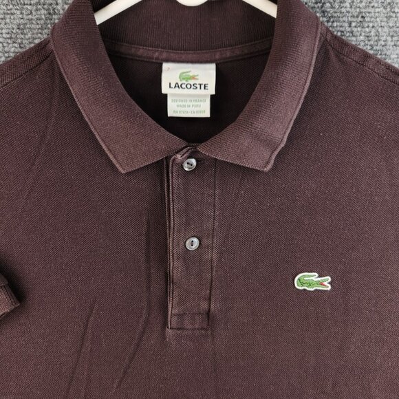 Lacoste Short Sleeve Polo Shirt Brown Size 7 Knit Croc Logo Embroidered Collared - Picture 1 of 13